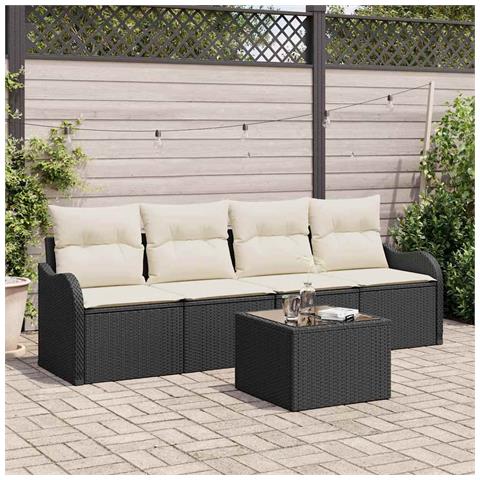 Set Divano Giardino 5 Pezzi con Cuscini Neri in Rattan Polietileno, Divano Giardino per 2 Persone con Cuscini Neri in Rattan Polietileno - Foto 2