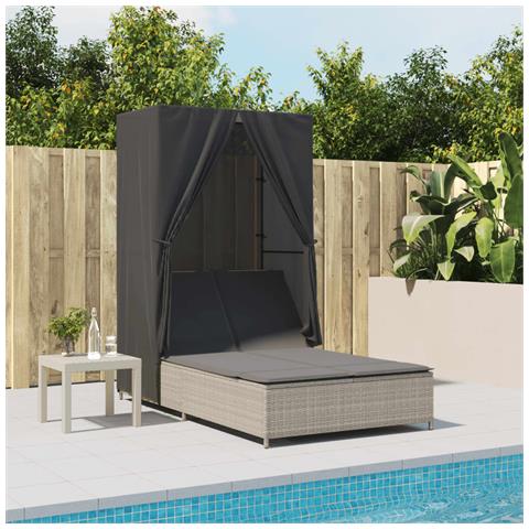 Lettino Prendisole Tetto e Tende Grigio Chiaro in Polyrattan - Foto 2