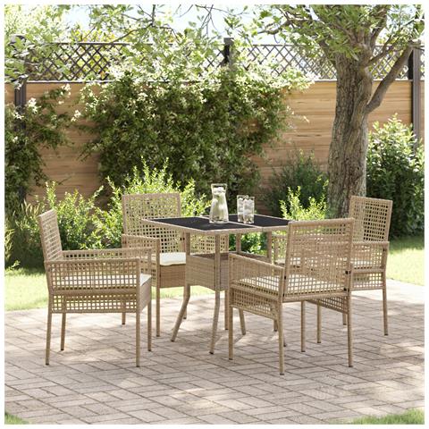 Set da pranzo da giardino 5 Pezzi Beige Polyrattan - Foto 2