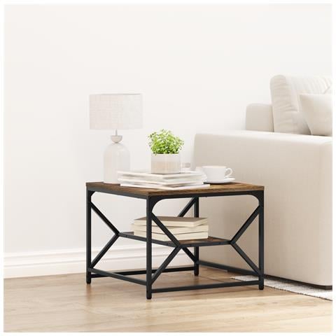 Tavolino da caffè in legno ingegnerizzato con piano in rovere affumicato, 51x50x40 cm - Foto 2