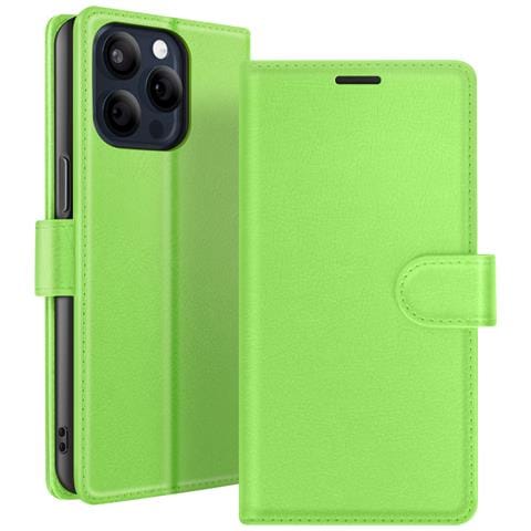 Custodia A Portafoglio Per Iphone 15 Pro Funzione Supporto E Linguetta Magnetica, Verde - Foto 1