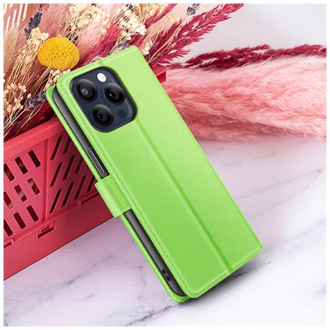 Custodia A Portafoglio Per Iphone 15 Pro Funzione Supporto E Linguetta Magnetica, Verde - Foto 2