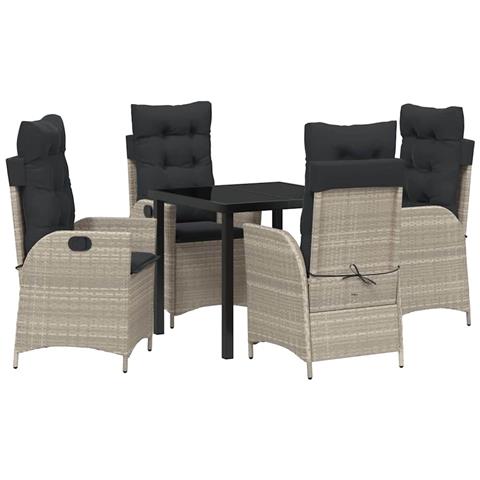 Set da Pranzo per Giardino 5 pcs Grigio chiaro polyrattan - Foto 1