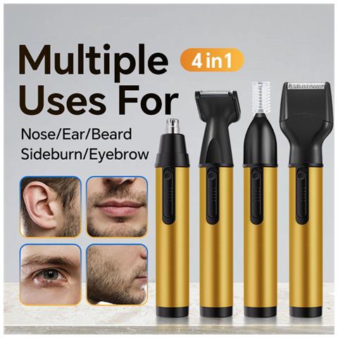 Tagliacapelli Multifunzione 4-in-1 Per Naso, Rasoio Elettrico Per Sopracciglia E Kit Per La Cura Dei Peli Del Viso Gold - Foto 2