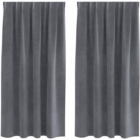 Tende con tende 2 pcs Grigio chiaro 140 x 175 cm Velluto - Foto 1