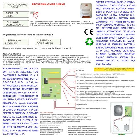 Sirena Lampeggiante Led Esterna Radio Frequenza 433,92 Mhz Bidirezionale Anti Jamming Codici Batteria 12v 1,2 Ah Antif - Foto 4