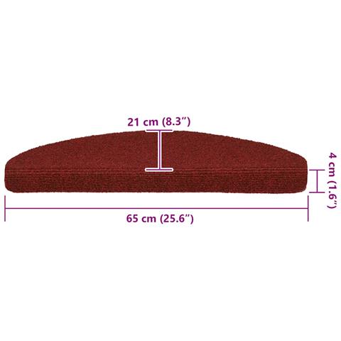 Tappetini per scale autoadesivi 30 pz 65x21x4 cm Bordeaux Rosso Semicircolari Grandi - Foto 8