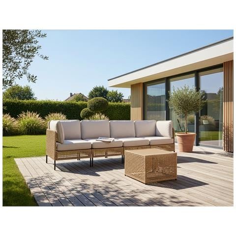 Divano Da Giardino Con Tavolo 4 Posti Omegana Modulare Beige Chiaro - Foto 1