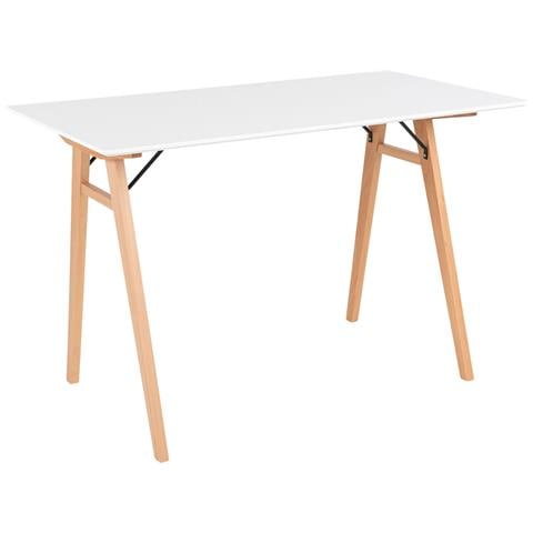 Scrivania Vojens Bianca Con Gambe In Legno Naturale, 120×60×75 Cm - Foto 1