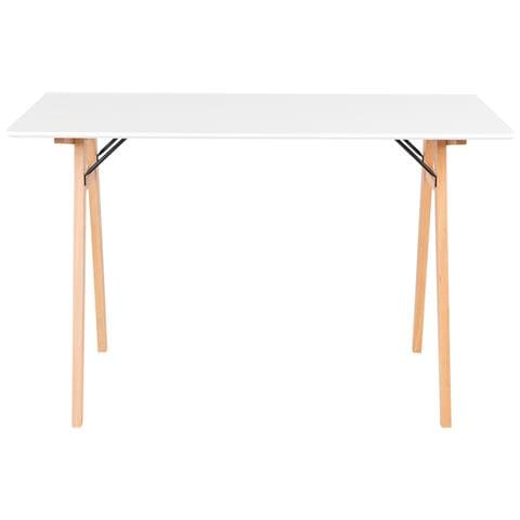 Scrivania Vojens Bianca Con Gambe In Legno Naturale, 120×60×75 Cm - Foto 2