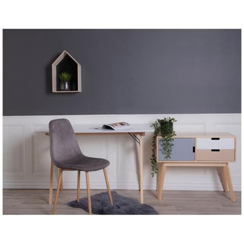 Scrivania Vojens Bianca Con Gambe In Legno Naturale, 120×60×75 Cm - Foto 7