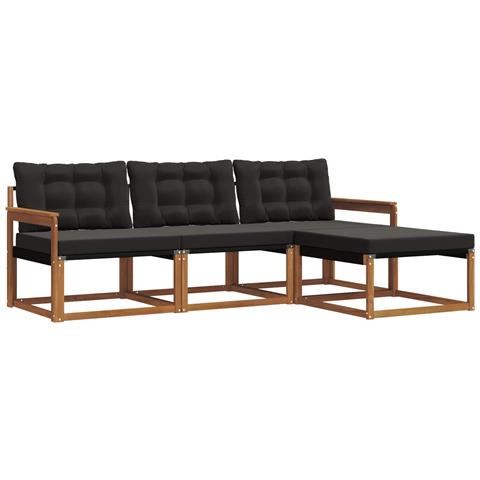 Set di divani da esterno con cuscino 4 pcs Naturale e Nero - Foto 1