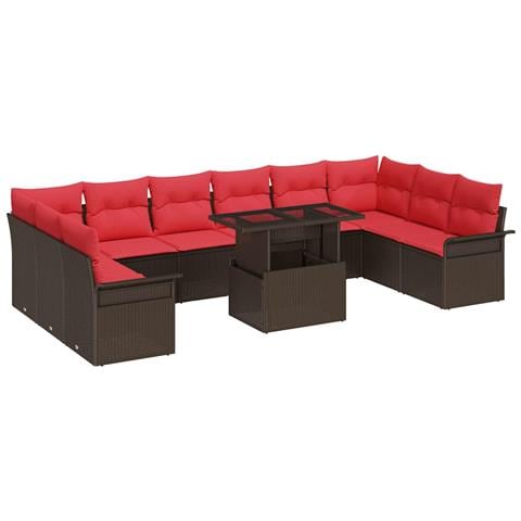 Set Divano da Giardino 11 pcs Marrone Rattan in Polipropilene - Foto 1