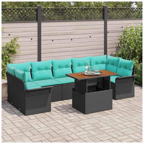 Set Divano da Giardino con archiviazione 8 pcs Nero Poly Rattan - Foto 2