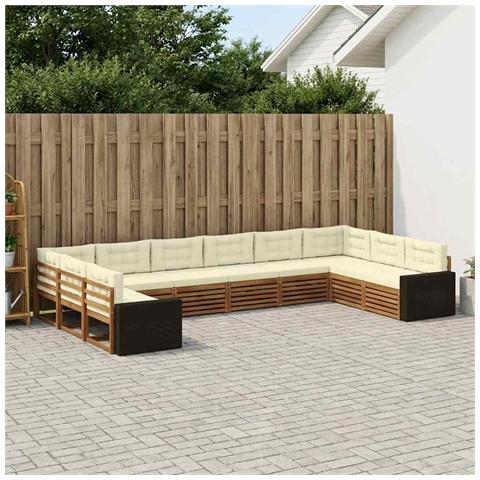 Set divani con cuscino 10 pcs Legno di Acacia Massello - Foto 2