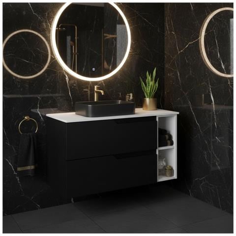Mobiletto, Nero, 120 cm, Con piano, 4 cassetti, Sospeso, Frontali in MDF, MODERNO - Foto 5