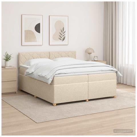 Letto box spring con materasso Crema 200 x 200 cm Tessuto - Foto 2