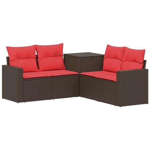 Set di divani 5 pz Marrone e Rosso Rattan sintetico e Acciaio - Foto 1