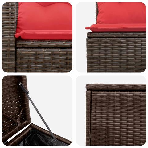 Set di divani 5 pz Marrone e Rosso Rattan sintetico e Acciaio - Foto 9