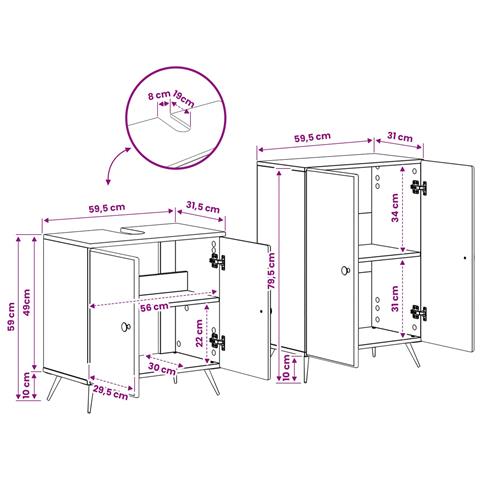 Set di Armadi da Bagno da 2 Pezzi BREDA Bianco Lucido - Foto 8