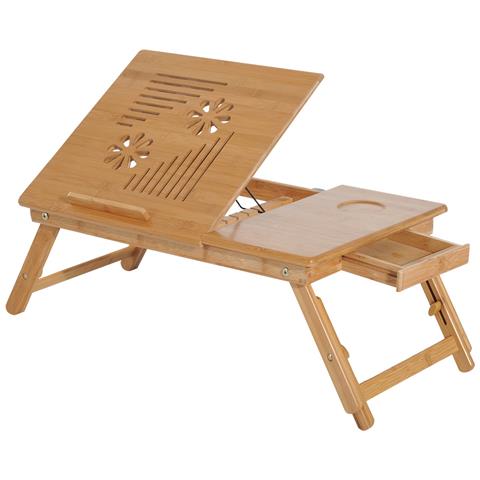HomCom Tavolino Da Letto Per Pc Portatile Con Sistema Di Raffreddamento In Bambù 55x35x22-30cm HomCom Tavolino Da Letto Per Pc Portatile Con Sistema Di Raffreddamento In Bambù 55x35x22-30cm