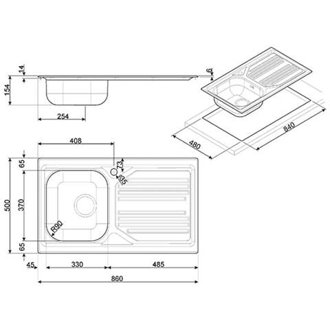 Lavello LYP861D 1 Vasca Dimensione 33 x 37 cm Colore Acciaio Inox - Foto 2