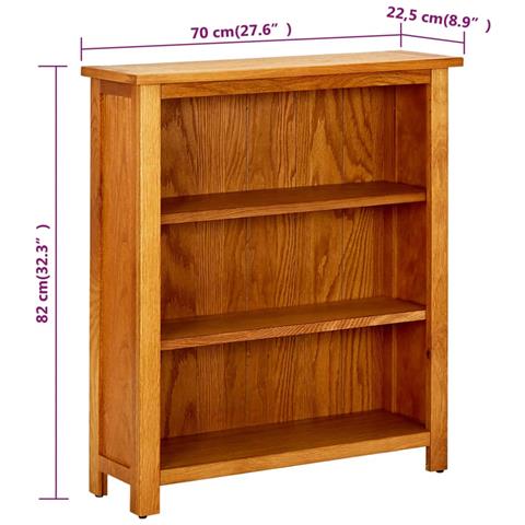 Libreria a 3 Ripiani 70x22,5x82 cm in Massello di Rovere - Foto 7