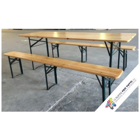 Set Birreria Tavolo E 2 Panche 220x80xh76 Cm 3 Gambe Richiudibile - Foto 1