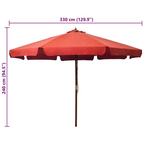Ombrellone da Esterni con Palo in Legno 330 cm Terracotta - Foto 2