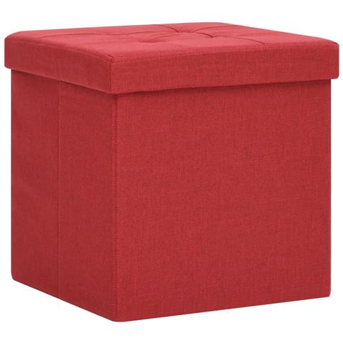Sgabello Con Contenitore Pieghevole Rosso Vino In Simil Lino - Foto 1