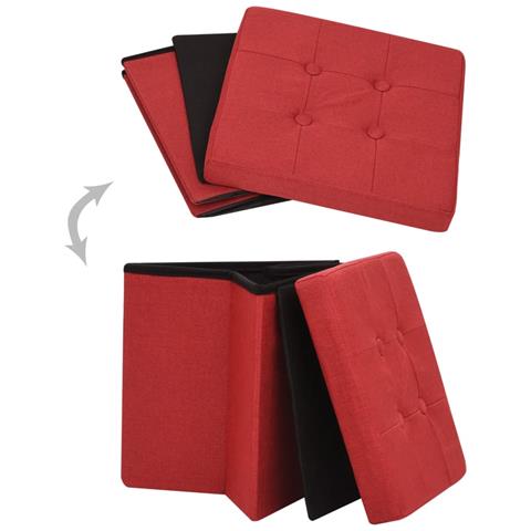 Sgabello Con Contenitore Pieghevole Rosso Vino In Simil Lino - Foto 7