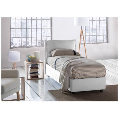 TALAMO ITALIA Letto Singolo Gemma Letto Contenitore Con Rivestimento In Tessuto 100% Made In Italy Apertura Frontale Adatto Per Materasso Cm 80x200 Bianco