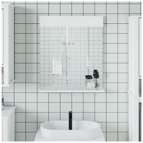 Specchio Bagno E Ripiano Berg Bianco 60x12x70 Cm Legno Massello - Foto 1