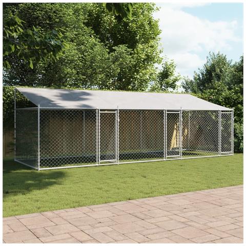 Gabbia Cani con Tetto e Porte Grigia 6x2x2 m in Acciaio Zincato - Foto 2