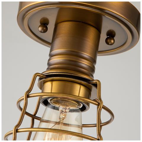 Plafoniera Industrial Nordica Mixon Acciaio Ottone Anticato 1 Luce E27 - Foto 5