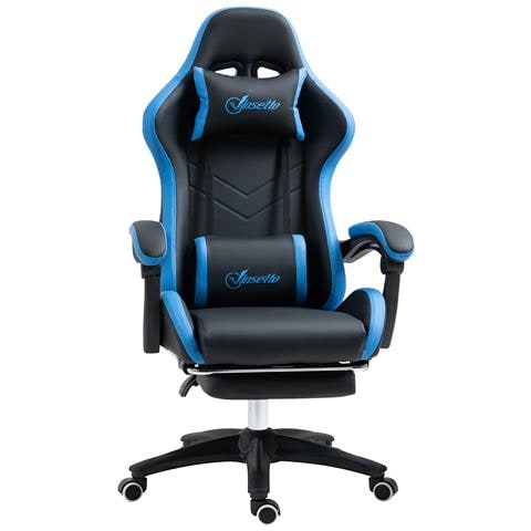 Sedia Da Gaming Con Altezza Regolabile E Schienale Reclinabile, 65x65x121-129 Cm, Blu E Nero - Foto 1