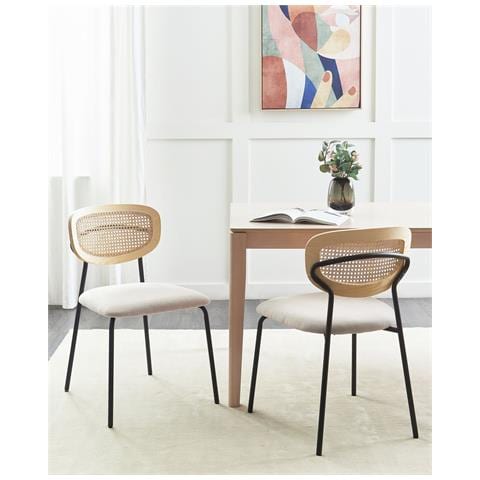 Sedia Da Pranzo Set Di 2 Tessuto Beige Chiaro Mayetta - Foto 1
