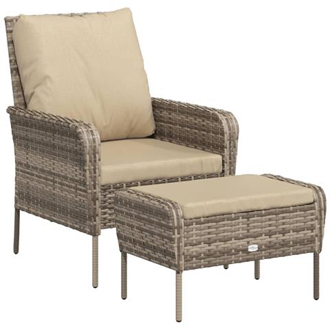 Poltrona Da Giardino Con Poggiapiedi Polyrattan Marrone Chiaro - Foto 1