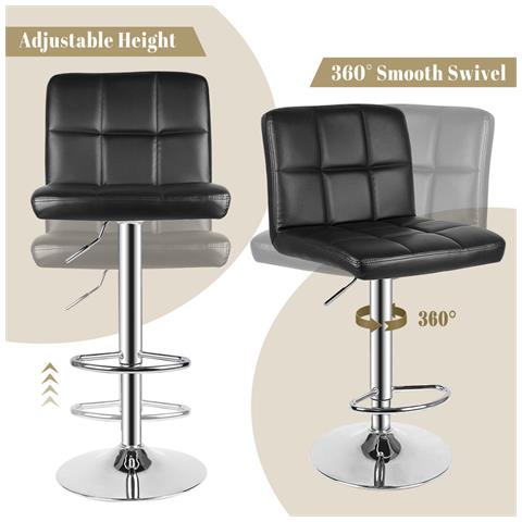 4 X Sgabelli Da Bar Moderni Girevoli Sedia Cucina Alta Con Schienale In Simipelle E Poggiapiedi, Regolabile E Girevole, 44 X 50 X (91-144) Cm, Nero - Foto 5