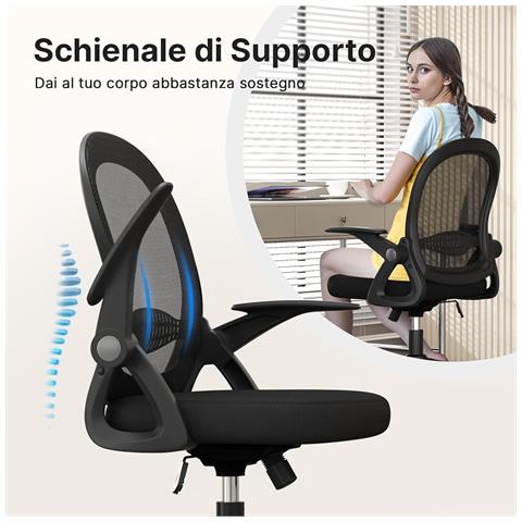 Sedia Ufficio Ergonomica, Sedia Scrivania Braccioli 90° E Altezza Regolabili, Poltrona Sedia Piccolo, Nero - Foto 2