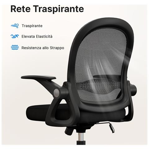 Sedia Ufficio Ergonomica, Sedia Scrivania Braccioli 90° E Altezza Regolabili, Poltrona Sedia Piccolo, Nero - Foto 5