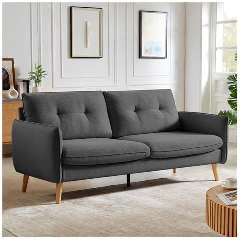 Divano Scandinavo A 3 Posti Chloé Tessuto Grigio Scuro - Foto 1