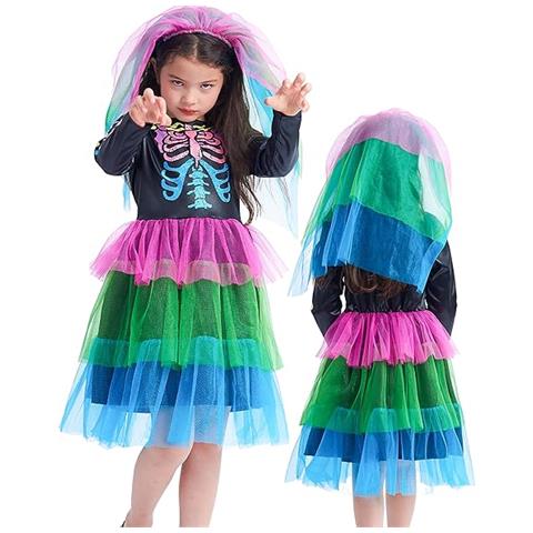 Costume Colorato Da Scheletro Per Bambine, Divertente E Originale Per Halloween 3-4 Anni - Foto 1