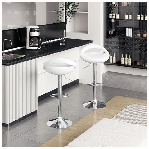 Set 2 Sgabelli da Bar Girevoli con Poggiapiedi, Altezza Regolabile Base in Acciaio Seduta in ABS, Bianco - Foto 2