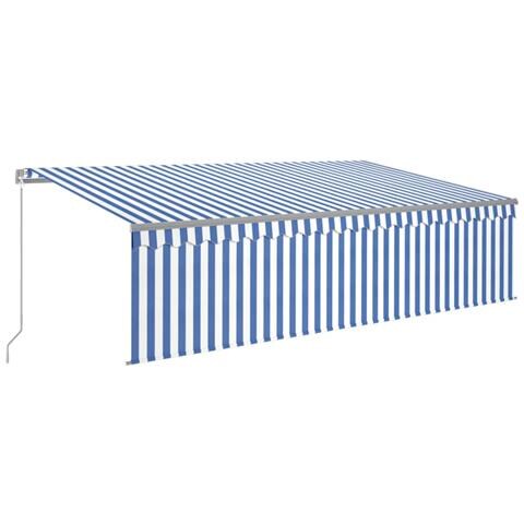 Tenda Sole Retrattile Manuale Con Led 5x3m Blu E Bianco - Foto 1