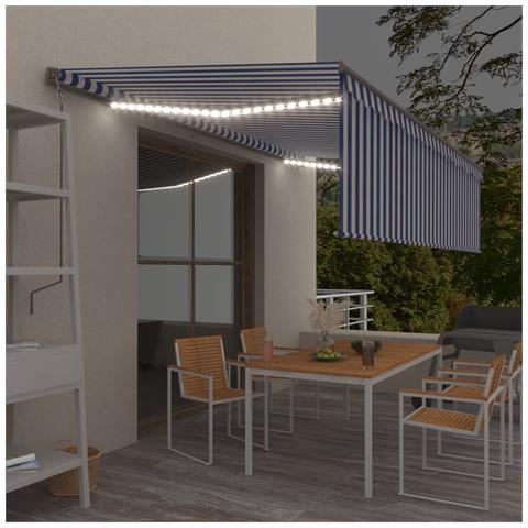 Tenda Sole Retrattile Manuale Con Led 5x3m Blu E Bianco - Foto 7