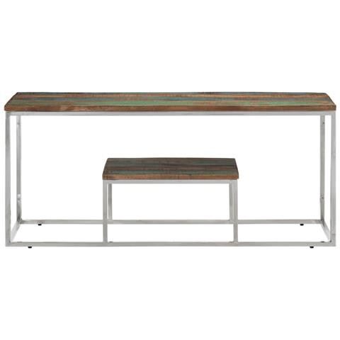 Tavolino Salotto Argento In Acciaio Inox E Legno Di Recupero - Foto 1