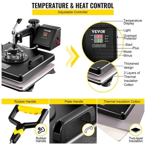Termopressa Pressa A Caldo 5 In 1 38,5x38,5x38cm Pressa A Trasferimento Termico 1250w Pressa Per Sublimazione Per Maglietta Da 15x15 Pollici - Foto 2