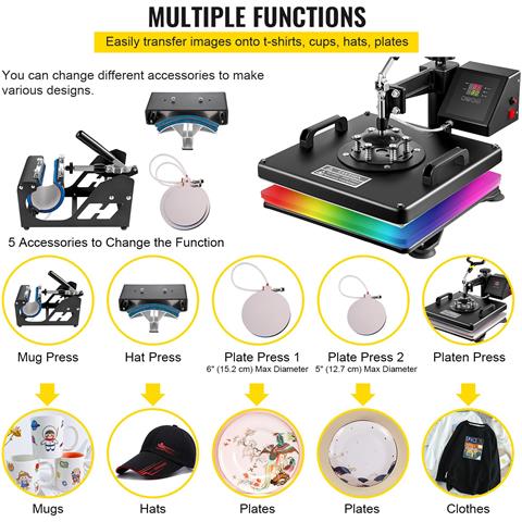 Termopressa Pressa A Caldo 5 In 1 38,5x38,5x38cm Pressa A Trasferimento Termico 1250w Pressa Per Sublimazione Per Maglietta Da 15x15 Pollici - Foto 4