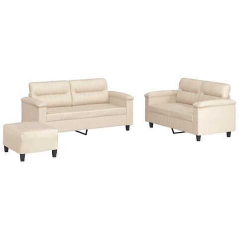 Set Divani 3 pz con Cuscini Beige in Tessuto Microfibra - Foto 1